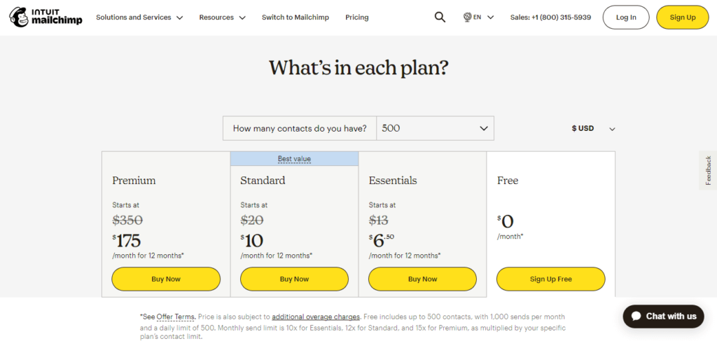 Mailchimp Pricing 1 GetResponse vs Mailchimp: Mailchimp Pricing